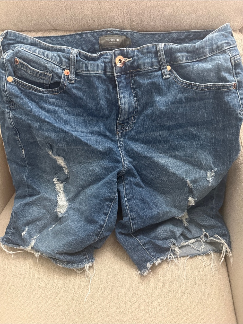 torrid Blue Distressed Denim Cutoff Shorts